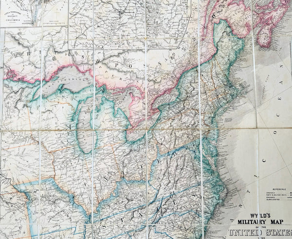 1865 James Wyld Large Antique Folding American Civil War Map - Extremely Rare