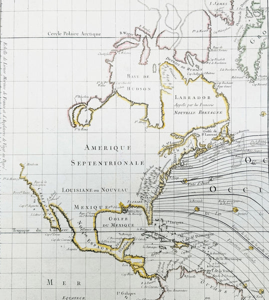 1765 Bellin Large Antique World Map of Global Winds & Magnetic Variations