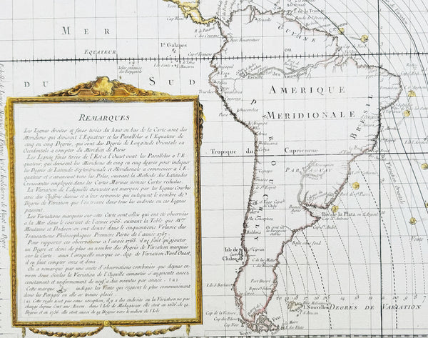 1765 Bellin Large Antique World Map of Global Winds & Magnetic Variations