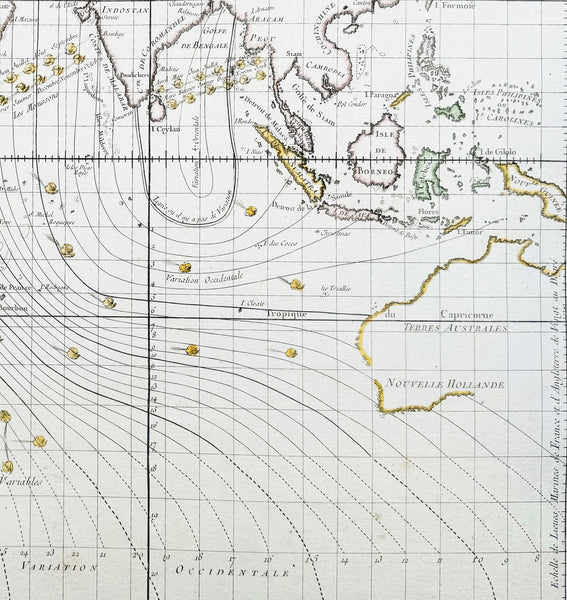 1765 Bellin Large Antique World Map of Global Winds & Magnetic Variations
