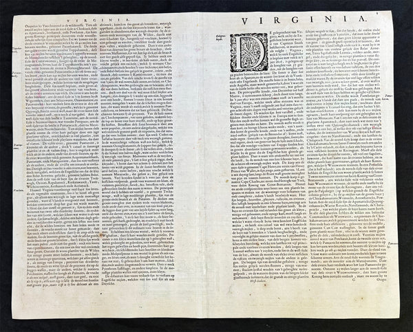 1642 Blaeu, Hondius & John Smith Antique Map of Virginia, America - Pocahontas