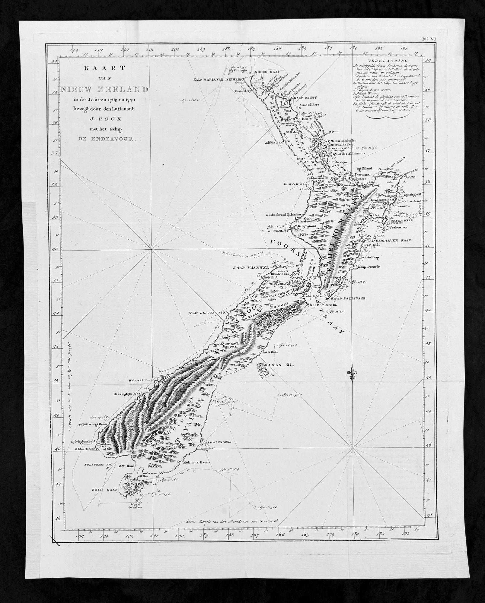 Captain Cook Map Poster 1774 Captain James Cook Antique Map, 1st Printed Chart of New Zealand ...