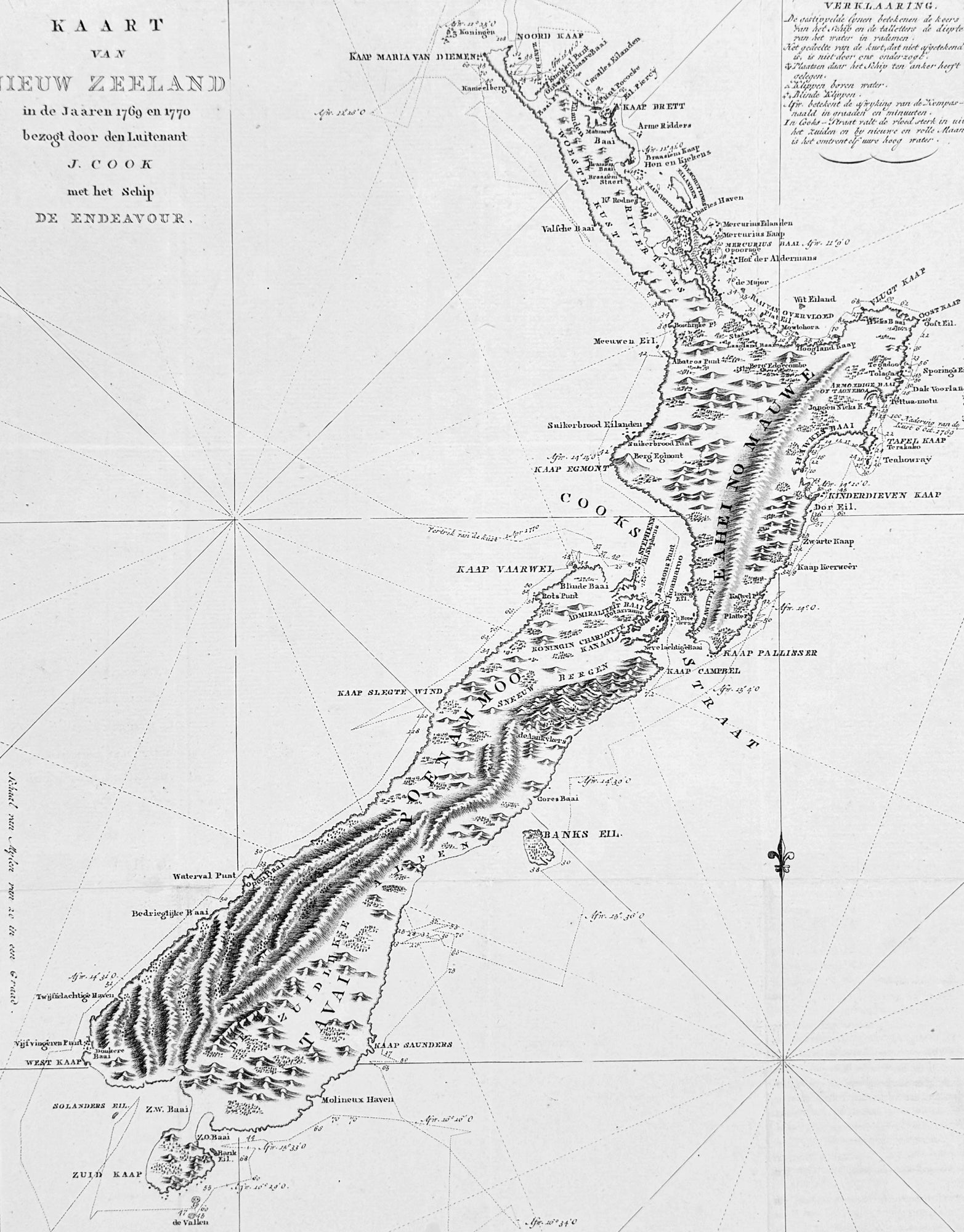 Captain Cook Map Poster 1774 Captain James Cook Antique Map, 1st Printed Chart of New Zealand ...