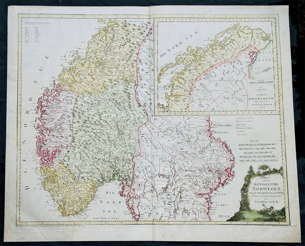 1796 Von Reilly Very Large Antique Map Norway, Sweden & Lapland - Scandinavia