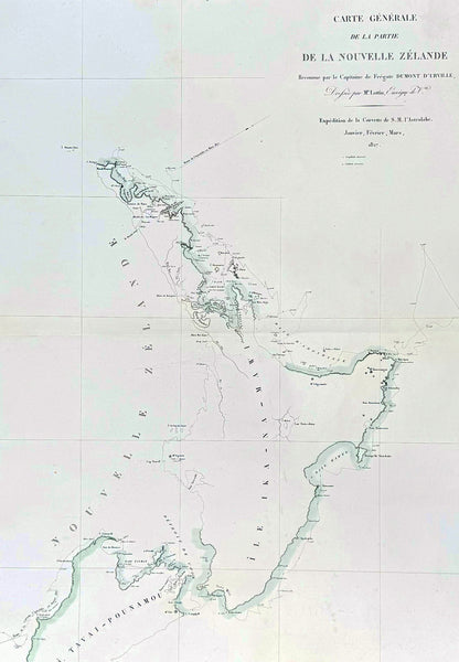 1827 Dumont D Urville Large Antique Early Map of New Zealand