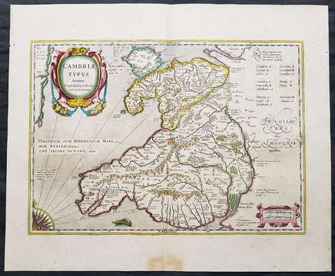 1639 Mercator & Hondius Large Old, Antique Map of Wales, GB - Humphrey Llwyd