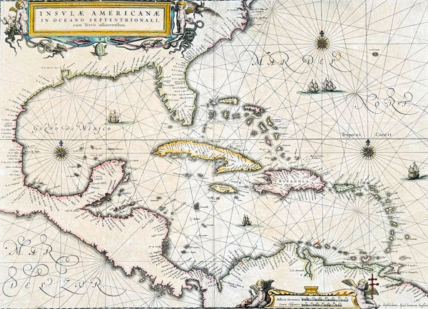 1639 Jan Jansson Antique Map of North America, Gulf of Mexico, Caribbean