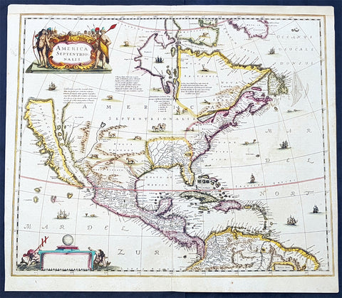 1639 Henricus Hondius Antique 1st Edition Map of North America California Island