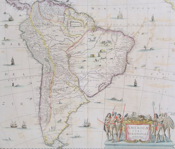 1639 Henricus Hondius Large Antique Map of South America - Beautiful