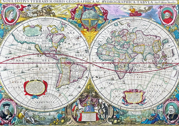 1630-31 Hondius Antique World & Four Continental Maps America Africa Asia & Europe