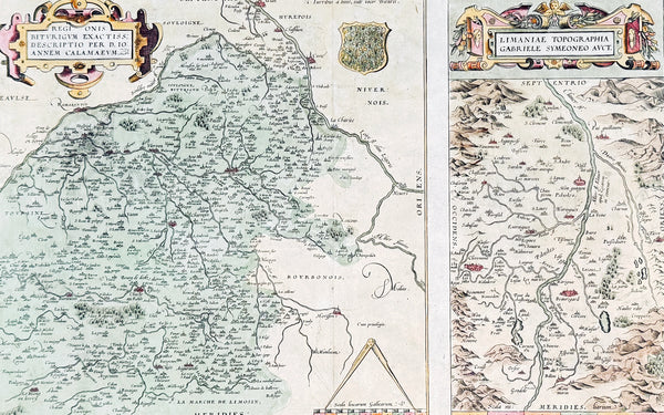 1575 Abraham Ortelius Antique Maps of Loire Valley, River & Alliers River France