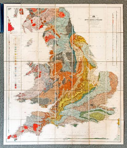 1897 J G Bartholomew & Archibald Geik Large Antique Geological Map England Wales