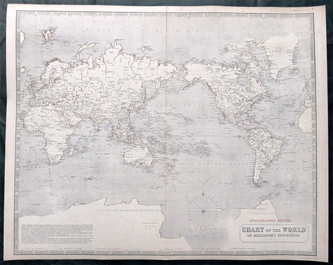 1844 Johnston Large Antique World Map Nation of Texas, Wilkes & Ross Antarctica