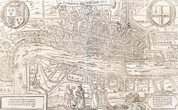 1598 Sebastian Munster Rare Antique Map - Birds Eye View of London, England