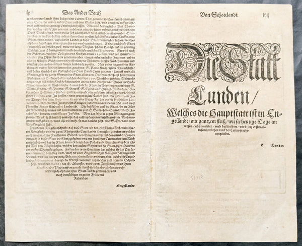 1598 Sebastian Munster Rare Antique Map - Birds Eye View of London, England
