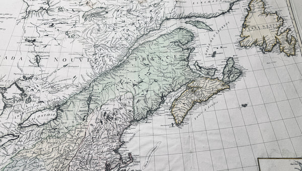 1755 D 'Anville Large Antique Map of North America, Great Lakes, 13 Colonies