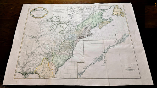 1755 D 'Anville Large Antique Map of North America, Great Lakes, 13 Colonies