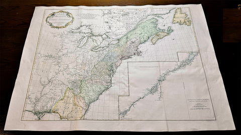 1755 D 'Anville Large Antique Map of North America, Great Lakes, 13 Colonies