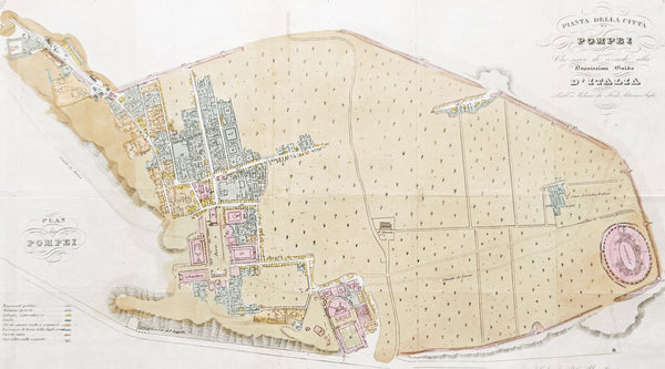 1841 Ferdinando Artaria Early Antique Map of The Lost City of Pompeii, Italy
