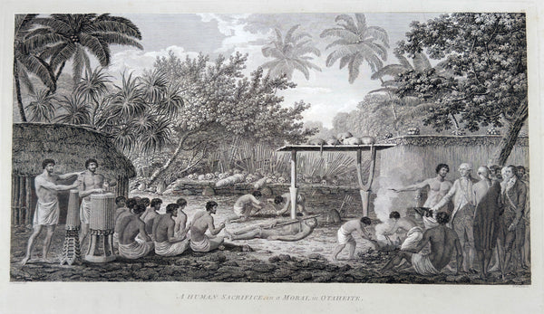 1784 James Cook & John Webber Antique 1st Edition Print of a Human Sacrifice Matavai Bay Tahiti, 1777
