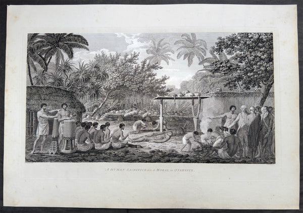 1784 James Cook & John Webber Antique 1st Edition Print of a Human Sacrifice Matavai Bay Tahiti, 1777