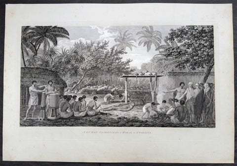 1784 James Cook & John Webber Antique 1st Edition Print of a Human Sacrifice Matavai Bay Tahiti, 1777