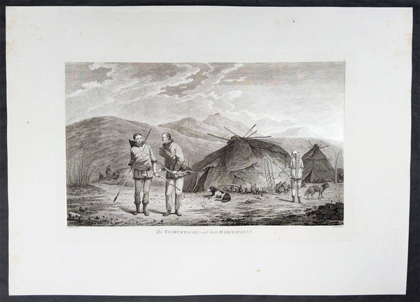 1784 James Cook & John Webber Antique 1st Edition Print Village in Chukotski Peninsula, Siberia , 1778