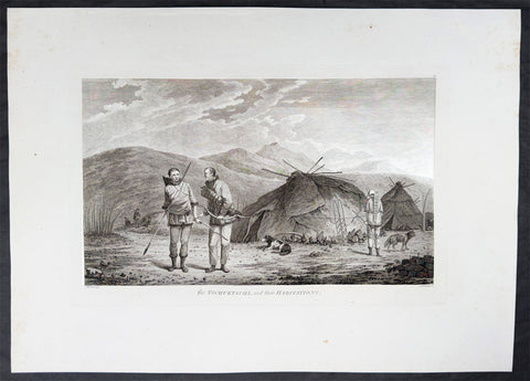 1784 James Cook & John Webber Antique 1st Edition Print Village in Chukotski Peninsula, Siberia , 1778