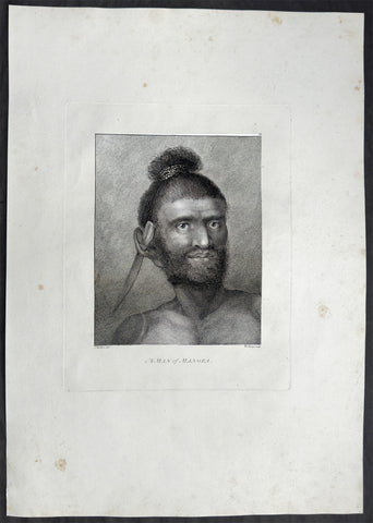 1784 James Cook & John Webber Antique 1st Edition Print of a Man from Mangaia, Cook Islands, 1777
