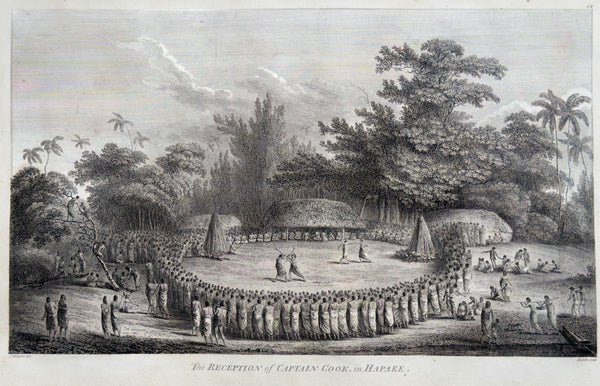 1784 James Cook & John Webber Antique 1st Edition Print Cooks Reception on Lifuka Is, Tonga, 1777