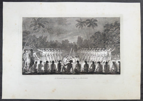 1784 James Cook & John Webber Antique 1st Edition Print Mens Traditional Dance Lifuka Is, Tonga, 1777