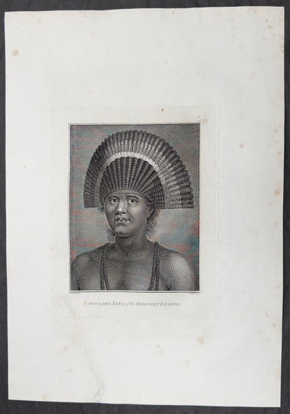 1784 James Cook & John Webber Antique 1st Edition Print Poulaho, the King or Tu'i Tonga, 1777