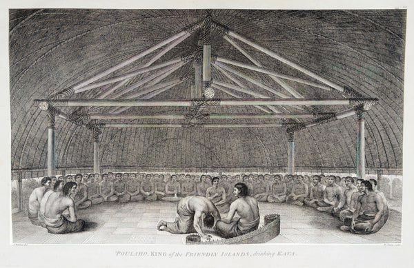 1784 James Cook & John Webber Antique 1st Edition Print Poulaho Drinking Kava Tonga, 1777