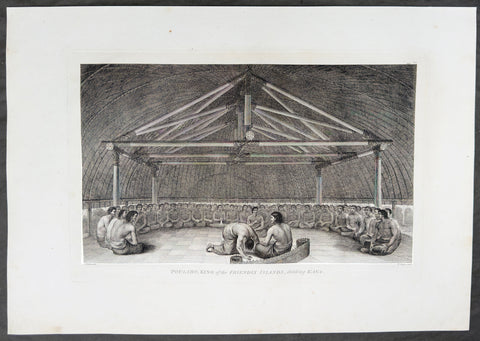 1784 James Cook & John Webber Antique 1st Edition Print Poulaho Drinking Kava Tonga, 1777