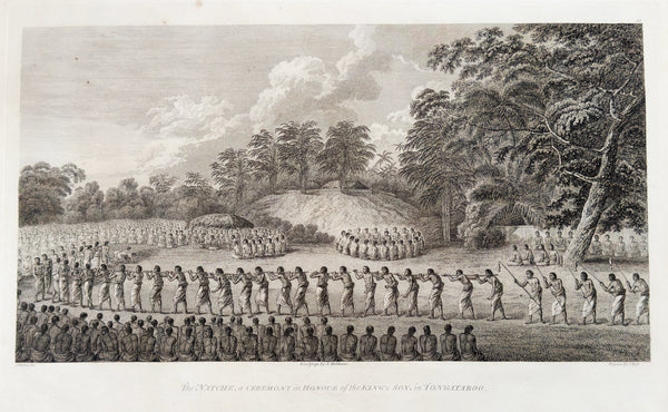 1784 James Cook & John Webber Antique 1st Edition Print Natche Ceremony in Tongatapu, Tonga, 1777