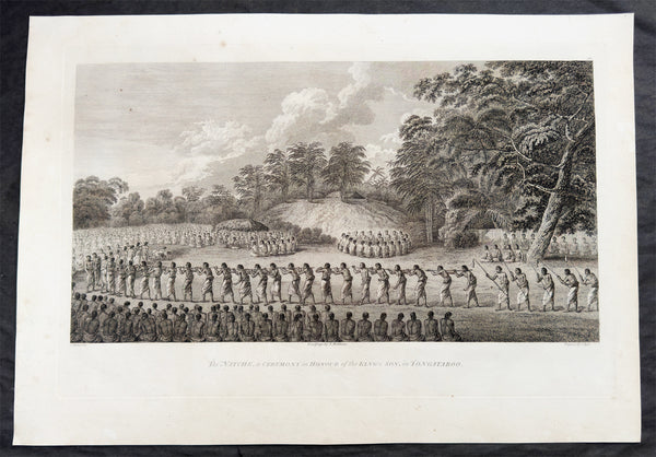 1784 James Cook & John Webber Antique 1st Edition Print Natche Ceremony in Tongatapu, Tonga, 1777
