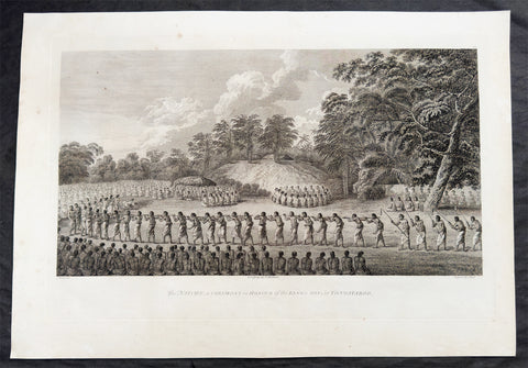 1784 James Cook & John Webber Antique 1st Edition Print Natche Ceremony in Tongatapu, Tonga, 1777