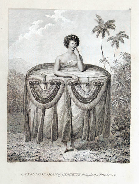 1784 James Cook & John Webber Antique 1st Edition Print Young Woman in Vaitepeha Bay Tahiti, 1777