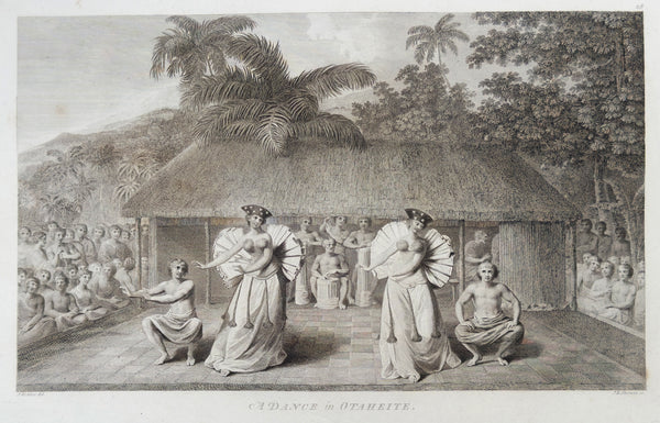 1784 James Cook & John Webber Antique 1st Edition Print Ceremonial Dance Matavai Bay Tahiti, 1777