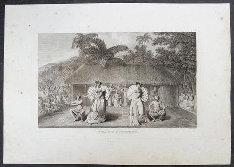 1784 James Cook & John Webber Antique 1st Edition Print Ceremonial Dance Matavai Bay Tahiti, 1777