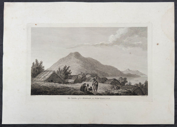 1784 James Cook Antique 1st Edition Print Meretoto, Ship Cove Marea Queen Charlotte Sound, New Zealand, 1777