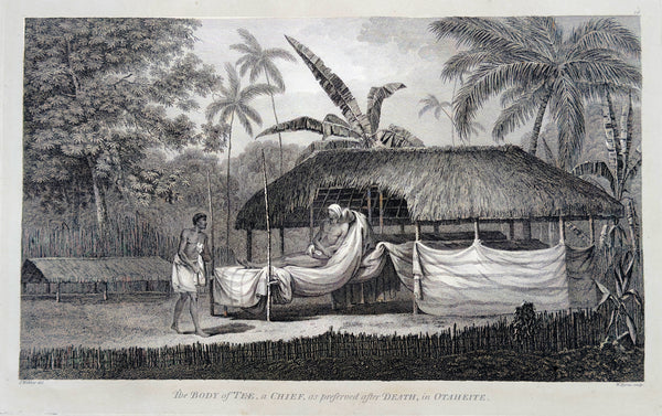 1784 James Cook & John Webber Antique 1st Edition Print Preserved Body Chief Tee Matavai Bay Tahiti, 1777
