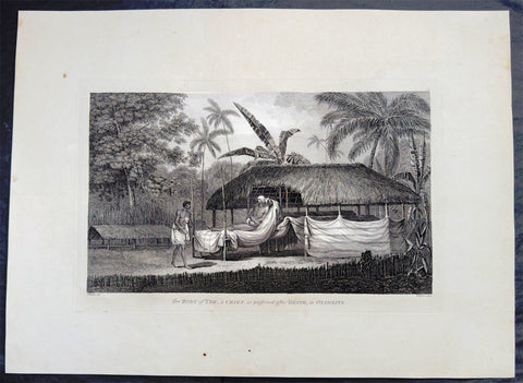 1784 James Cook & John Webber Antique 1st Edition Print Preserved Body Chief Tee Matavai Bay Tahiti, 1777