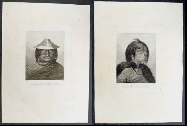 1784 James Cook & John Webber Antique 1st Edition Print Man & Woman of Prince William Sound, Alaska, 1778