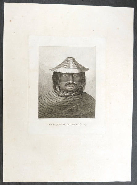 1784 James Cook & John Webber Antique 1st Edition Print Man & Woman of Prince William Sound, Alaska, 1778