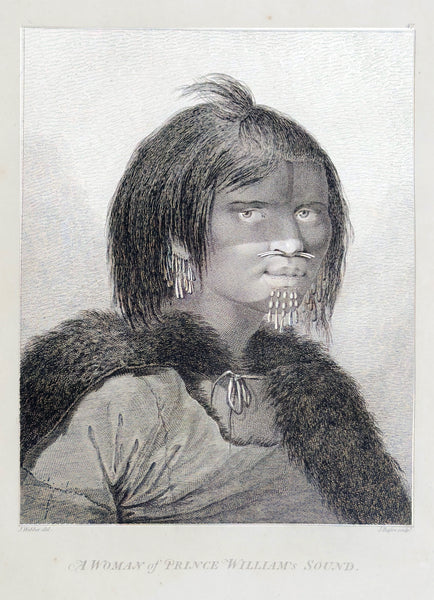 1784 James Cook & John Webber Antique 1st Edition Print Man & Woman of Prince William Sound, Alaska, 1778