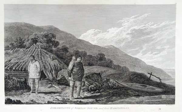 1784 James Cook & John Webber Antique 1st Edition Print Village of Norton Sound, Alaska 1778