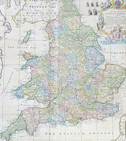 1710 Herman Moll Large Antique Map of England & Wales - Beautiful