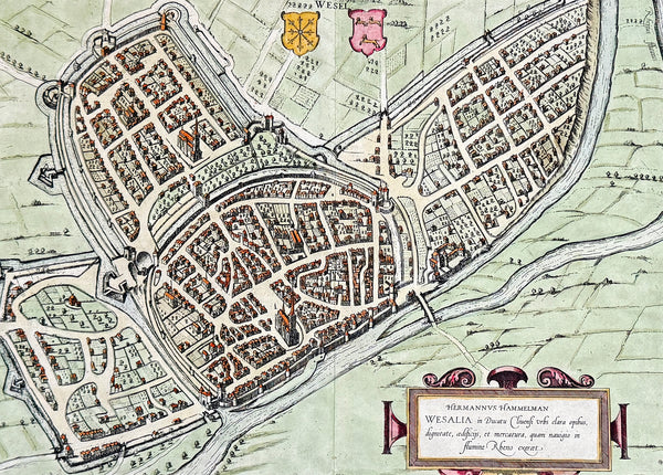 1574 Braun & Hogenberg Antique Map View of Wesel North Rhine-Westphalia, Germany