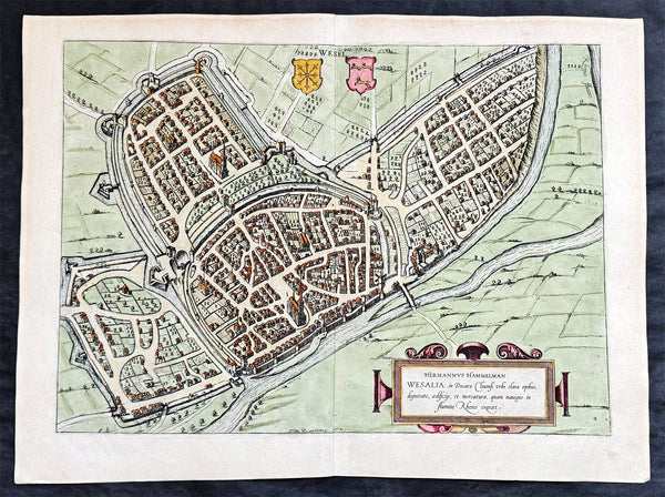1574 Braun & Hogenberg Antique Map View of Wesel North Rhine-Westphalia, Germany